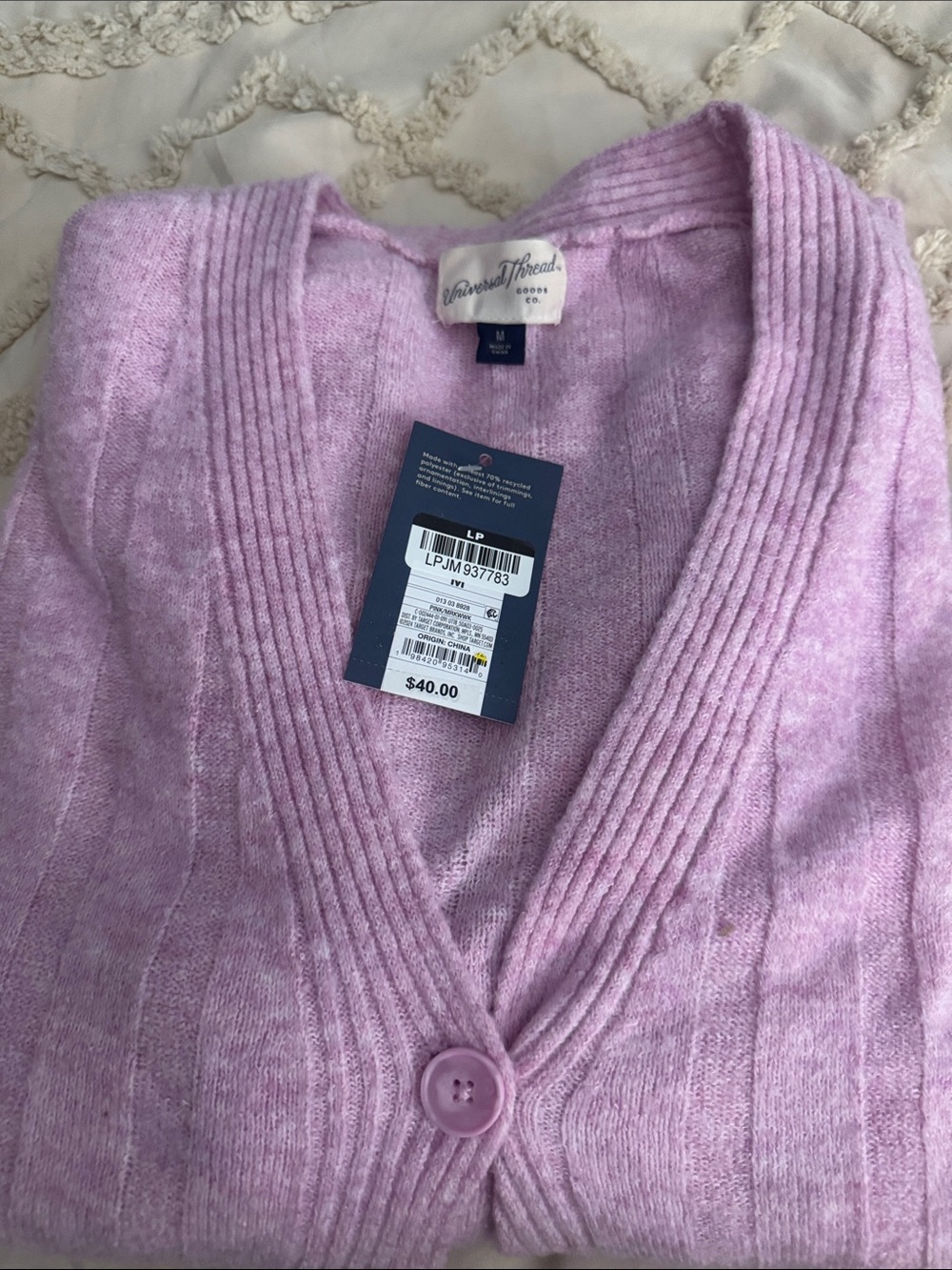 Universal Thread Lavender Ribbed V-Neck Button Cardigan